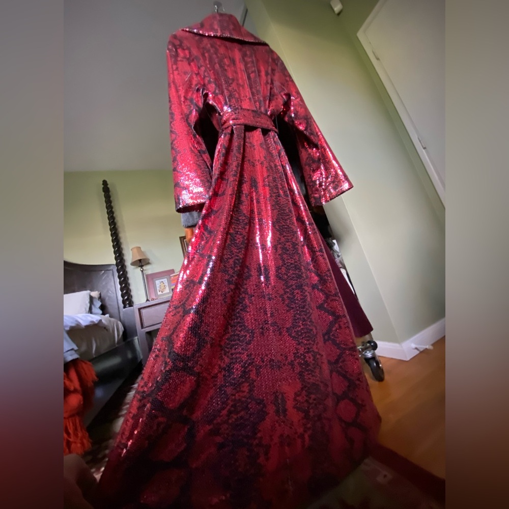 ADIDAS x IVY PARK Trench Coat / Overcoat 'IVP Sequin Duster' - Red/Black XL - Picture 2 of 12
